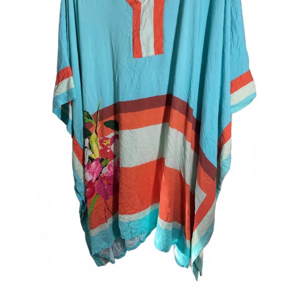 Soft Surroundings Beach Kaftan / Coverup with floral Embroidery Beading One size - Picture 3 of 10